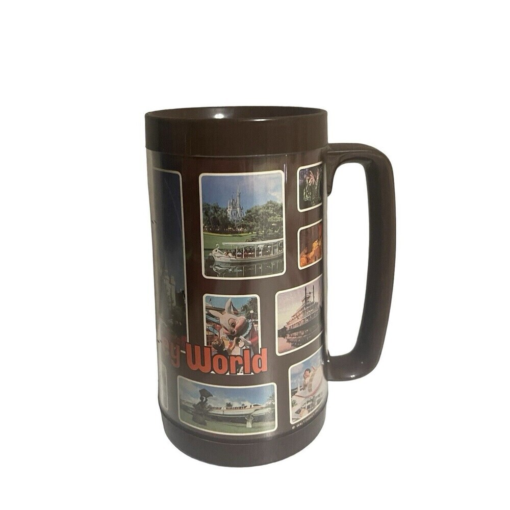 Vintage Walt Disney World Plastic Mug Thermo Serv Brown 6.25" Collectible